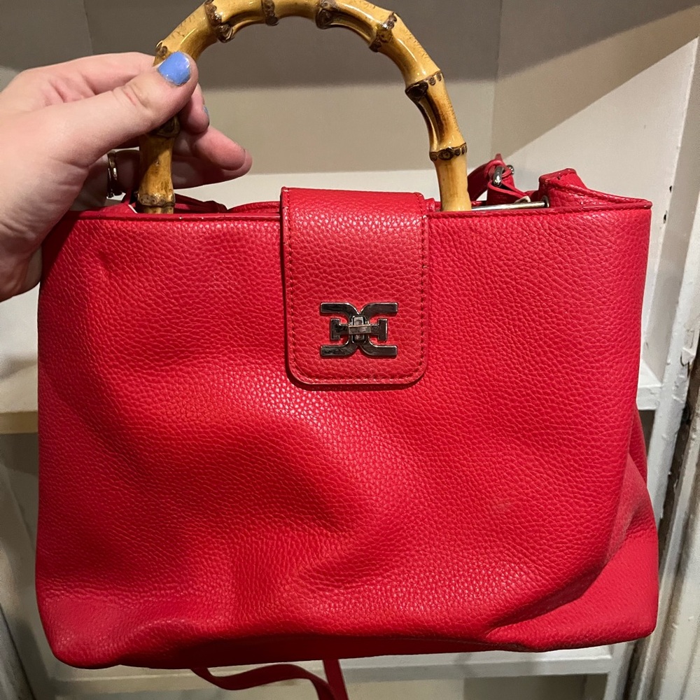 Sam Edelman Red Leather Handbag with Bamboo Handle